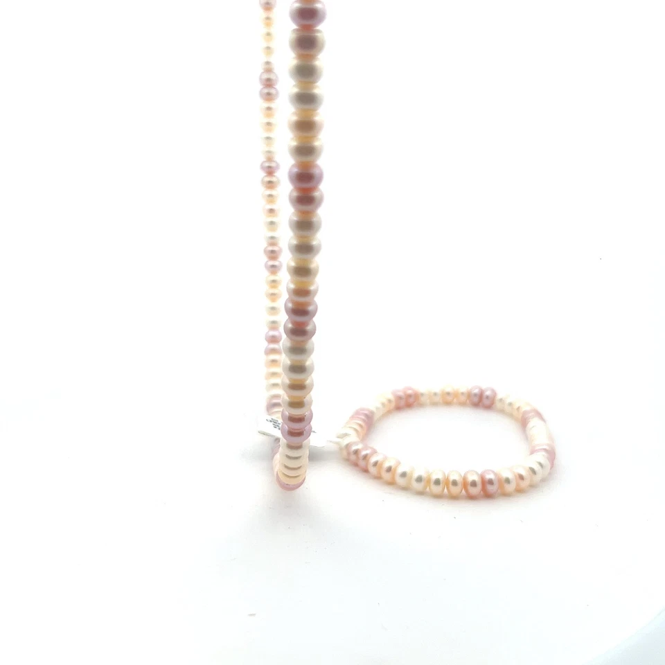 6-7mm Teñido Melocotón Morado Wht Original Cultivada Botón Collar Pulsera Perla - Imagen 4 de 4