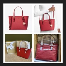 Michael Kors Jet Set Travel XS Saffiano Leather Top-Zip Bag RED Gift Box 🎁 RARE