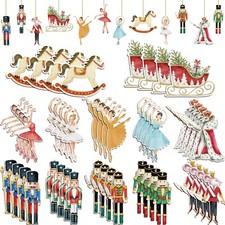 Harloon 48 Pcs Christmas Wooden Hanging Ornaments Christmas Tree Decorations ...
