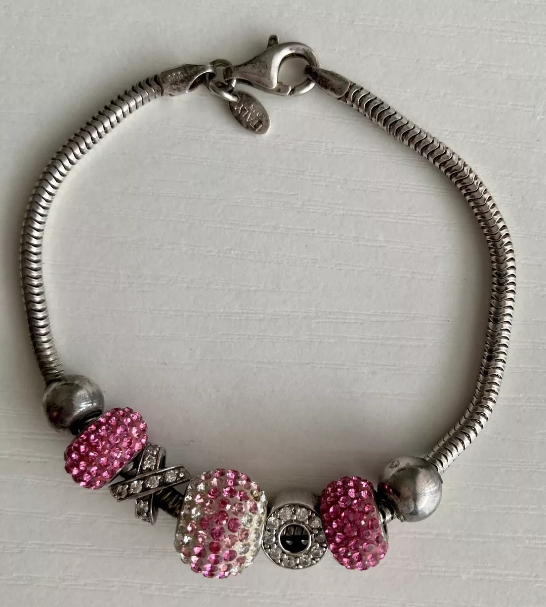 ZABLE Sterling Silver Charm Bracelet 925 European Charm 8 XO Made
