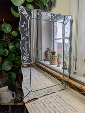 Specchio vintage Ikea Nessane smussato inciso floreale ornato 61 x 41 cm veneziano anni 90