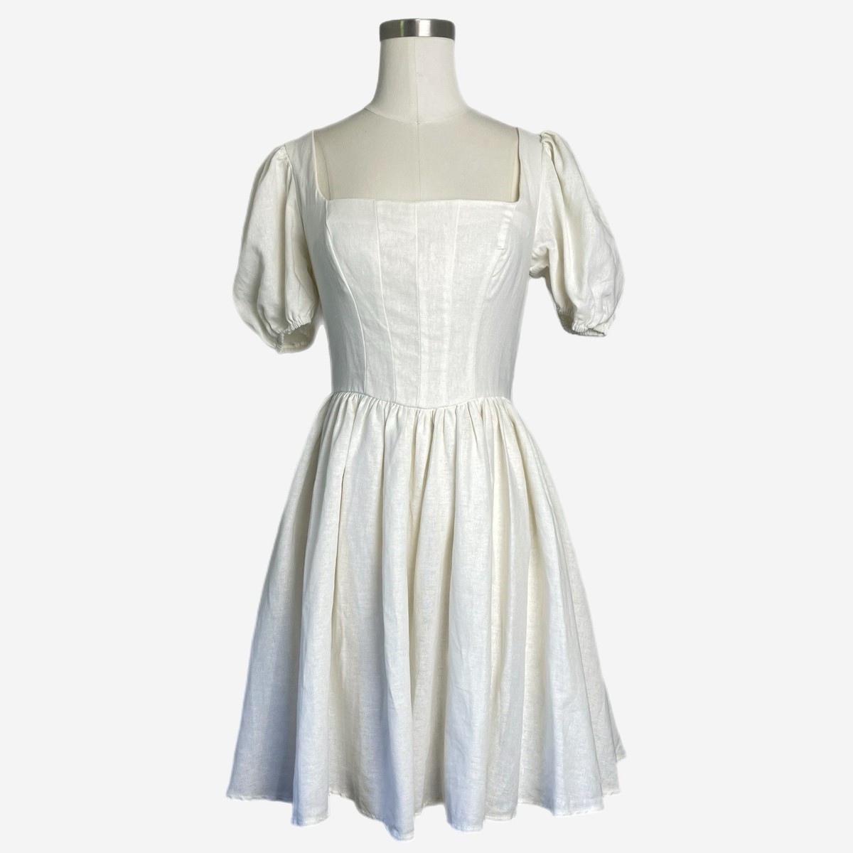 ASOS NWT corset linen mini skater dress with puff sleeve in white coquette  sz 4 | eBay