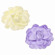 Large Fabric Flower Brooches Pins, 2Pcs Rose Flower Brooch, Beige/Purple