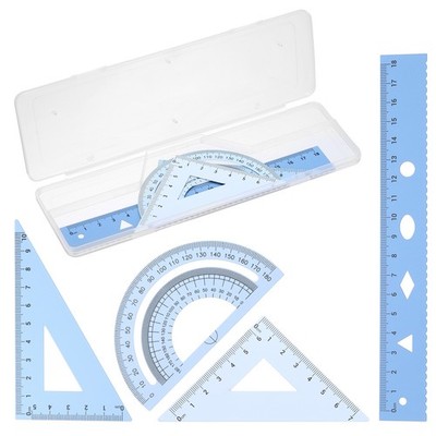 Geometrie-Set für 7 Zoll Alu-Lineal mit 2 Dreiecken, Winkelmesser, blau