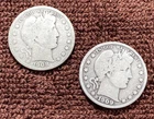 90% Silver (2) Barber Half Dollars. 1908-P 1909-P. Lot Of (2). Free Shipping.