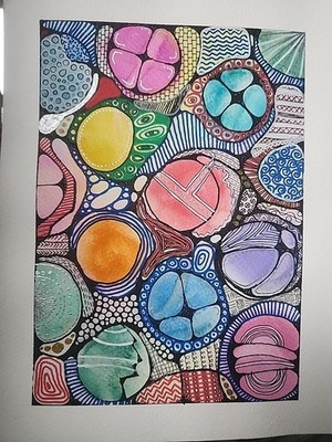 Spheres- Original Abstract Watercolor Painting W/ Ink, Acrylic & Metallic Detail