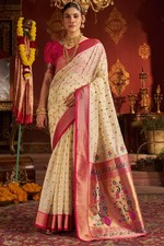 Women's Organza Paithani Silk Saree with Unstitched Blouse Piece