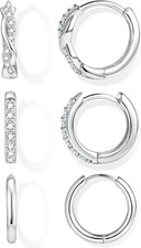 Inerney Gold Huggie Hoop Earrings Set for Women, Dainty Silver-Twisted