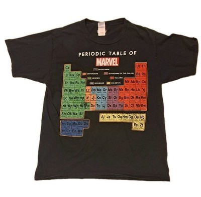 Marvel Periodic Table Men s Large Superhero T-Shirt Comics Distressed Science