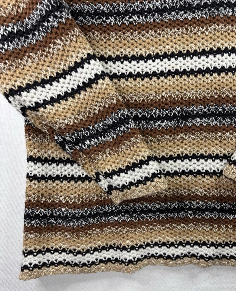 Suéter De Colección The Limited Tejido Grande Marrón Tostado Azul Marino Blanco Rayas Algodón Ramio Foto 4 de 4