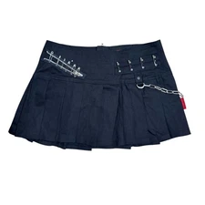 Tripp NYC Black Pleated Mini Skirt Chain Safety Pin Zipper Punk Goth Size M