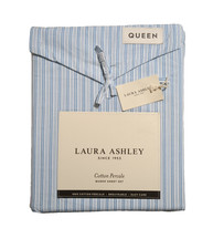 Laura Ashley Queen Sheet Set Bedford Skinny Stripe Blue 4pc Cottage Farmhouse