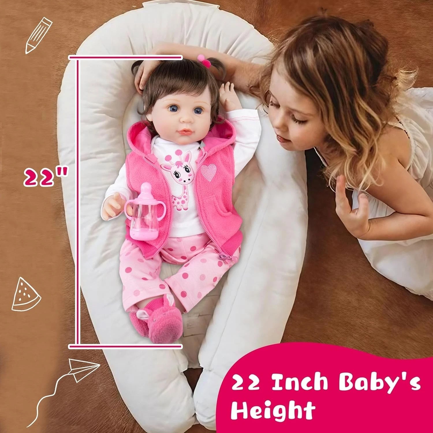 22-Inch Lifelike Reborn Baby Doll with Weighted Body & Accessories for Kids