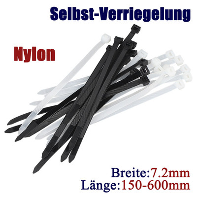 Self-Locking Plastic Nylon Cable Ties Nylon Zip Tie Wrap Black/White Width:7.2mm