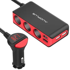 120W 3 Socket Cigarette Lighter Splitter Car Charger Adapter, LED Voltage Dis...