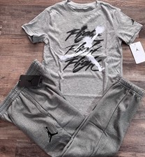 NWT Nike Air Jordan Boys YLG Gray/Black/White Dri-Fit FLIGHT Pants Set Large