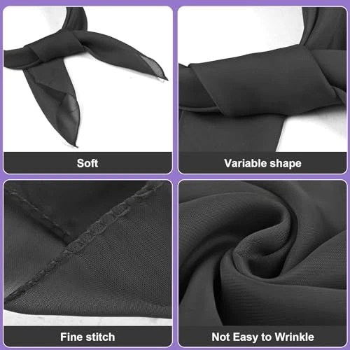 Bufanda de gasa para mujeres y niñas, bufanda de cuello cuadrado de 26x26 pulgadas, negra Foto 3 de 4