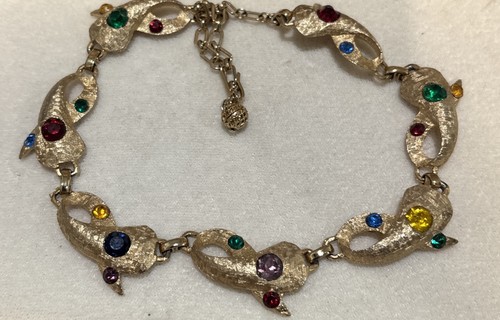 VINTAGE 1950’s GOLDTON MULTI-COLORED STRASS COLLIER NECKLACE 15.5” - Bild 7 von 8