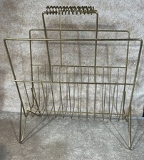 Vtg. 1960s Atomic Style Gold Metal Magazine or Record Rack MCM Retro Hi-Fi