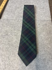 Lands' End Blue Green Plaid 100% Wool Designer Tie Tartan Made In USA