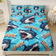 Shark Fitted Sheet Set Twin XL Size,Screaming Shark Bedding Set for Kids Boys...