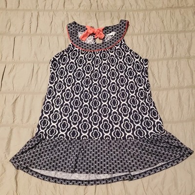 Crown & Ivy Girl Navy & Coral Geometric Sleeveless Blouse XL