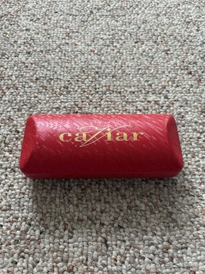 Caviar Eyeglasses Case Clamshell Hard Red Felt Lined Gold Logo 6.25'' X 1.5''
