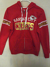 Majestic Kansas City Chiefs Women's Full-Zip Hoodie Red Sequin Sleeves M 2014