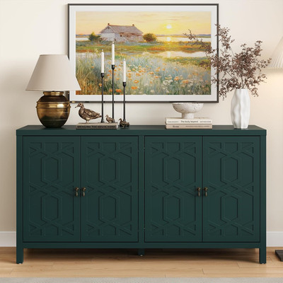 Elegant 60'' Forest Green Sideboard Buffet Cabinet with Adjustable Shelves