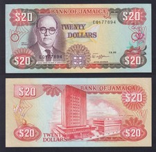 1989 Jamaica 20 Dollar Banknote P.-72c SDS/UNC