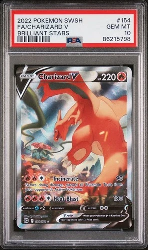 2022 POKEMON SWORD & SHIELD BRILLIANT STARS #154 FULL ART/CHARIZARD V PSA 10
