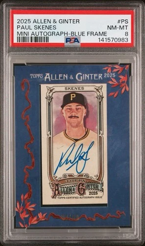 2025 ALLEN & GINTER PAUL SKENES/99 MINI AUTOGRAPH-BLUE FRAME POP 1 PSA 8
