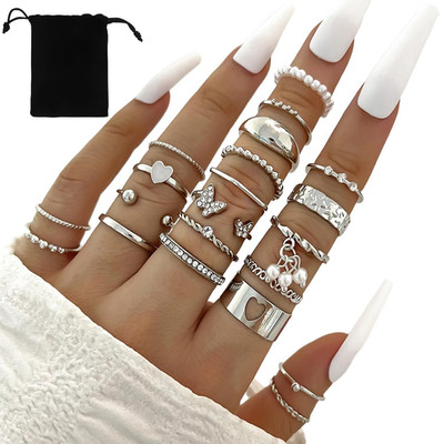 21 Stück Silber Ring Set Für Frauen,Knuckle Rings Set, Wasserfeste Ringe Stapelb