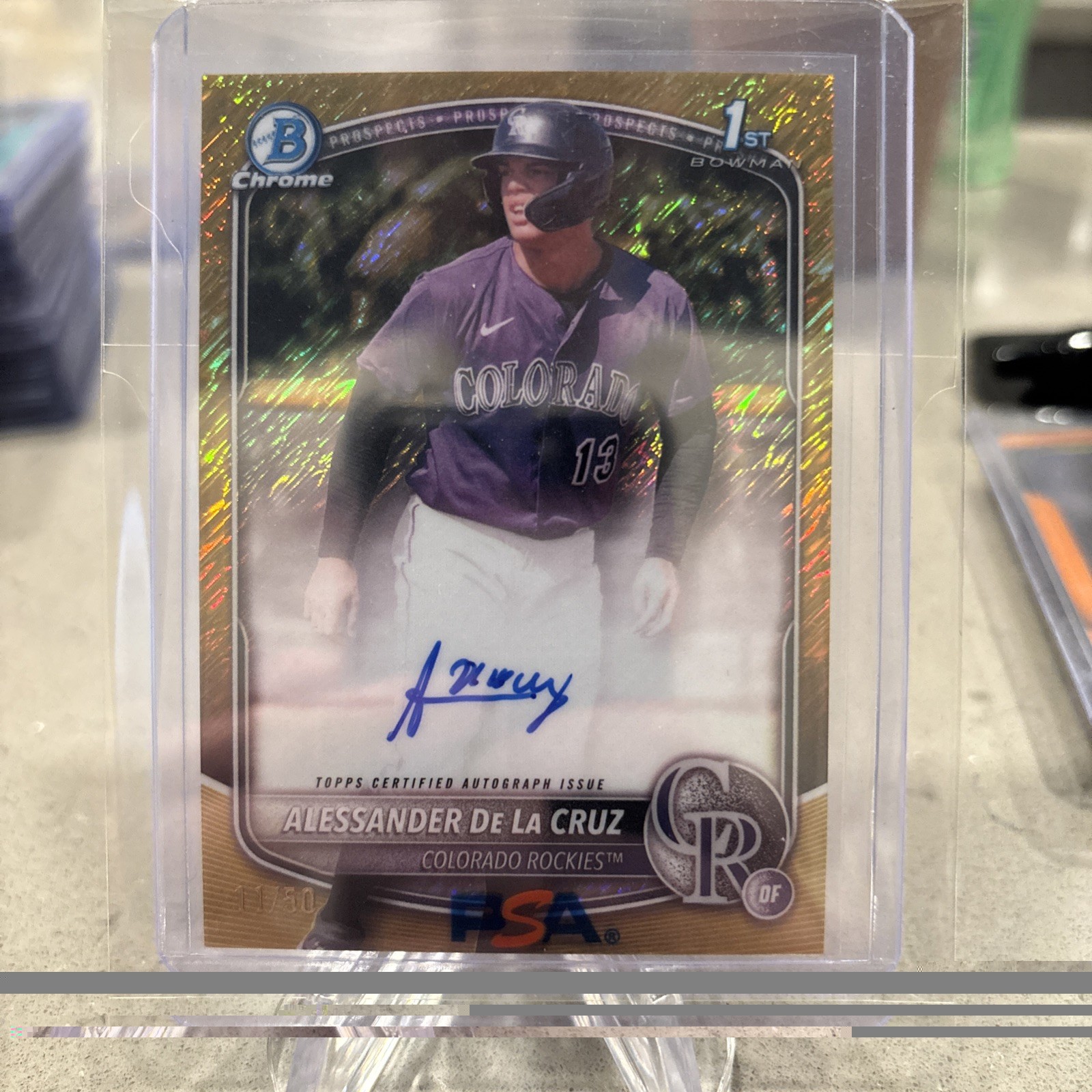 2025 Bowman Chrome Alessander De La Cruz 1st Auto Gold Shimmer Refractor 16/50