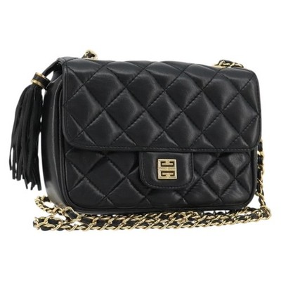 GIVENCHY Chain Shoulder Bag Leather Black Gold Auth 112382