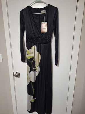 ALTUZARRA X TARGET Floral Print V-Neck Maxi Dress Size XS Black Satin NEW