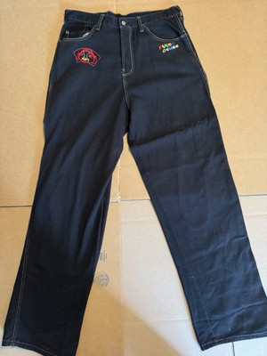 Evisu Jeans Size 34 34 Lot 0454 Orange Stripe Evisu Genes Embroidered Logo Black