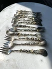 12 Rare Antique Gilded Gorham Narragansett Nautical Sterling Silver Oyster Forks