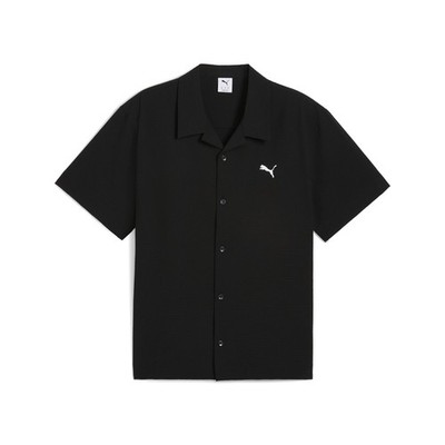 PUMA Wardrobe Essentials Seersucker Relaxed Short Sleeve Button Up Shirt Mens Si