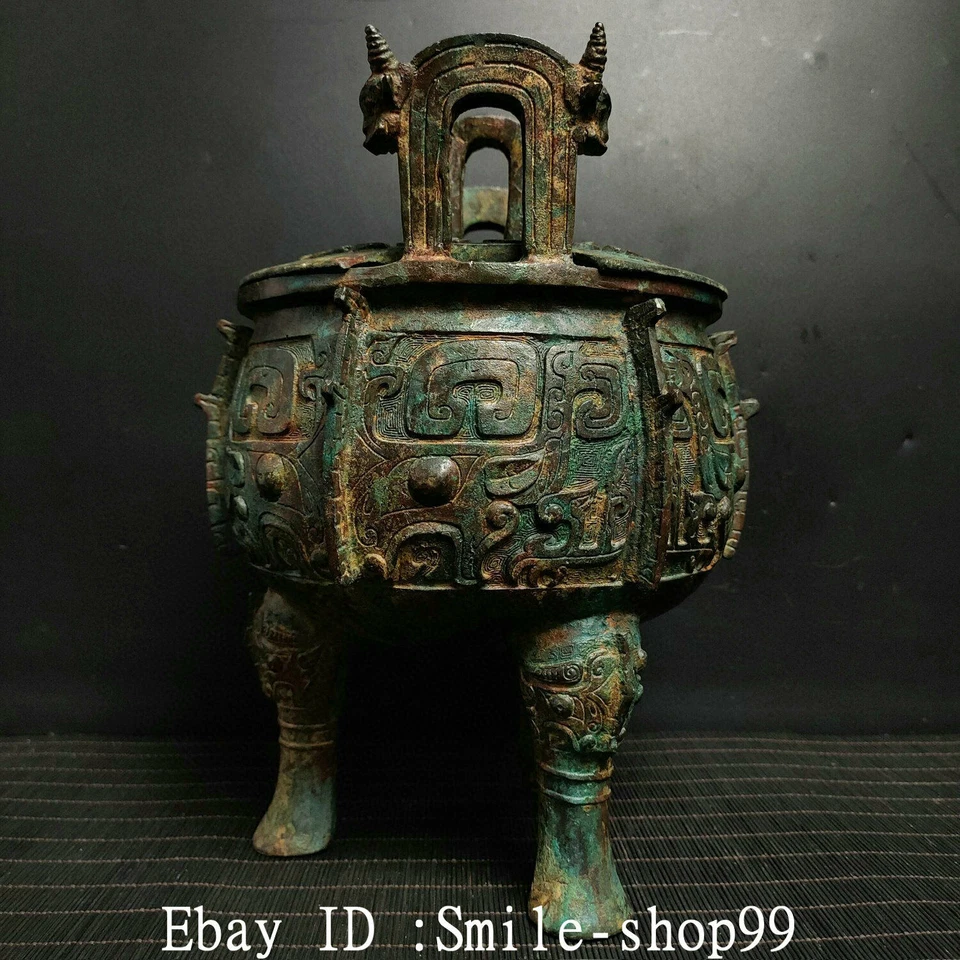 Quemador de incienso cabeza oveja cara bestia mercancía bronce año Shang Zhou de 10,6" de antigüedad Foto 4 de 4