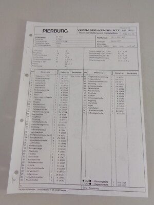 Kennblatt + Parts Catalog Pierburg Carburetor 40 Pdsi Mercedes T1 L208/308 1978