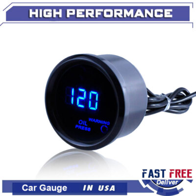 2'' 52mm Black Car Truck Digital Blue LED Oil Press Pressure LED Gauge Kit F7