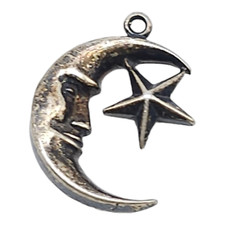 C Marked Man in Moon Face Star Dangle Drop Charm Silver Tone Vintage Sterling