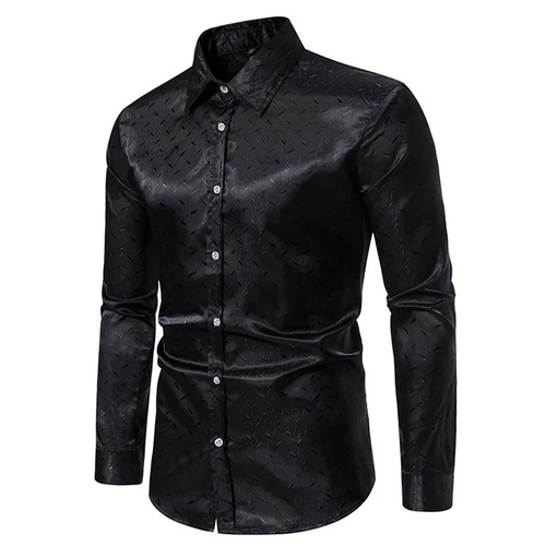 Men's Shirts Long Sleeve New Casual Button Down Dress Shirt Silk Tops - Imagen 5 de 24
