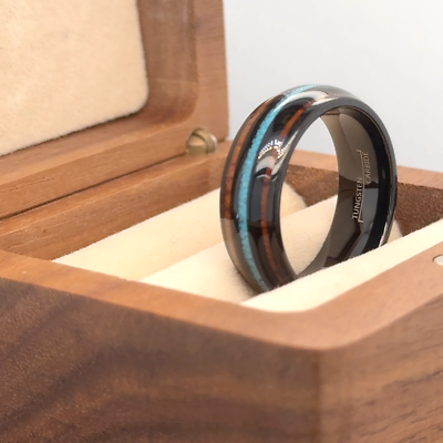 Koa Wood & Turquoise Inlay Men's Tungsten Ring – Personalized