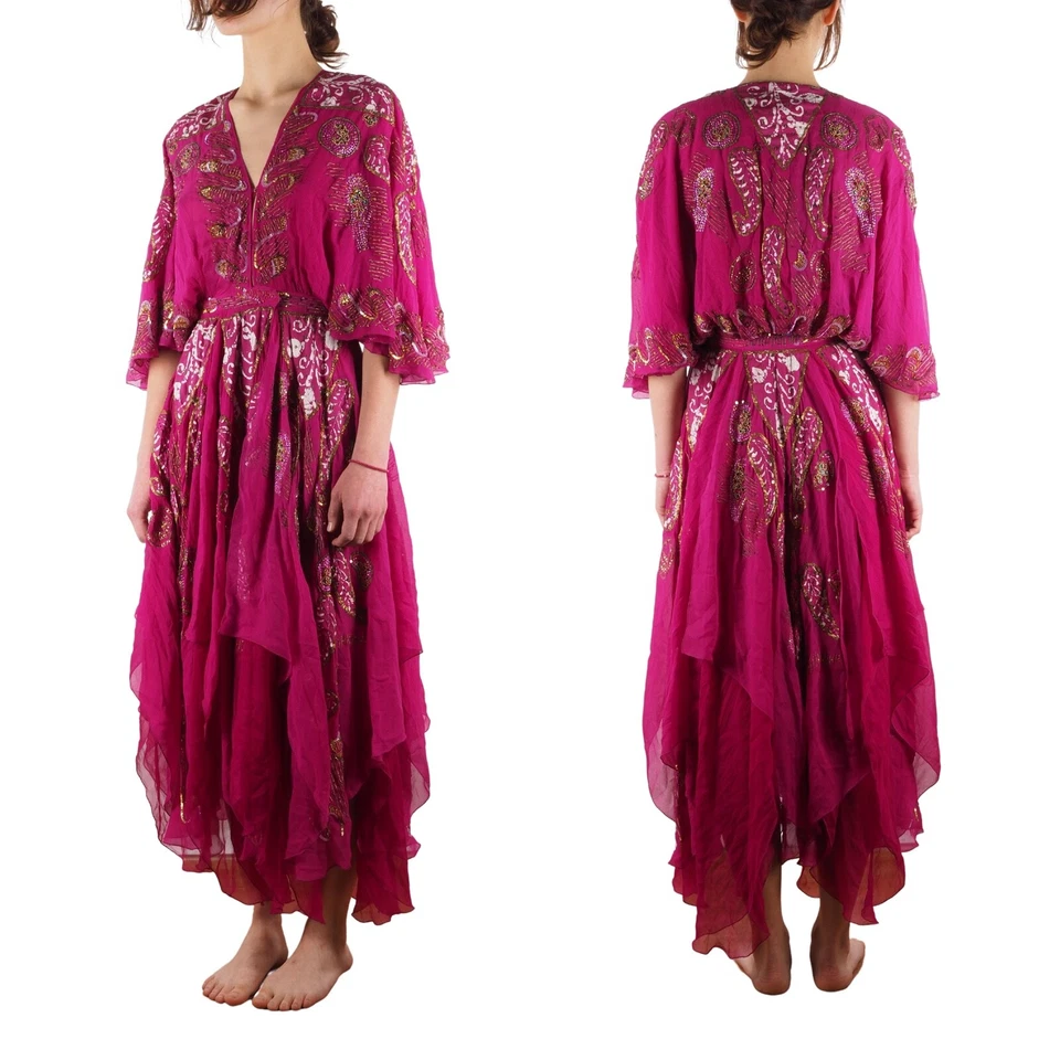 Etro Milano Women Pink Silk Hand Embroidered Beaded Long Midi Dress size 38 - Image 2 of 4