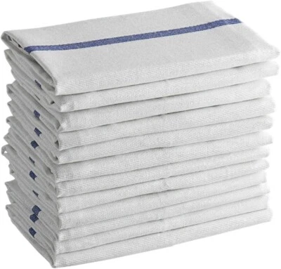 100% Cotton Kitchen Towels Set – 12 Pack – Blue Stripe Dish & Bar Towels 15x25 - Image 1 of 4