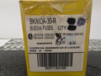 New, Cooper Bussmann, BK/MDA-30-R, FUSE CERM 30A 250VAC 125VDC 3AB - Lot of 100