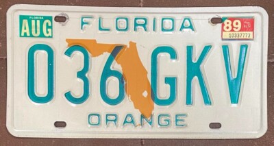 Florida 1989 ORANGE COUNTY License Plate # 036 GKV | eBay