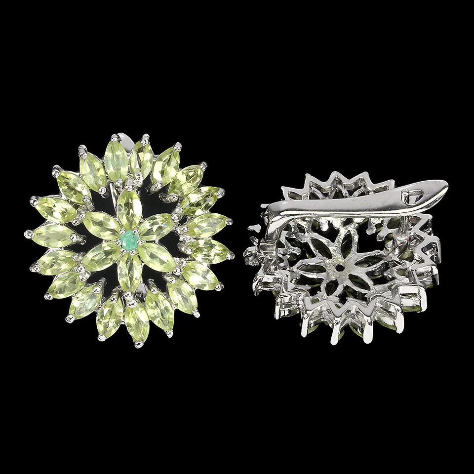 925 Sterling Silver Earrings Marquise Peridot Emerald Natural Gemstone Jewelry - Image 3 of 4